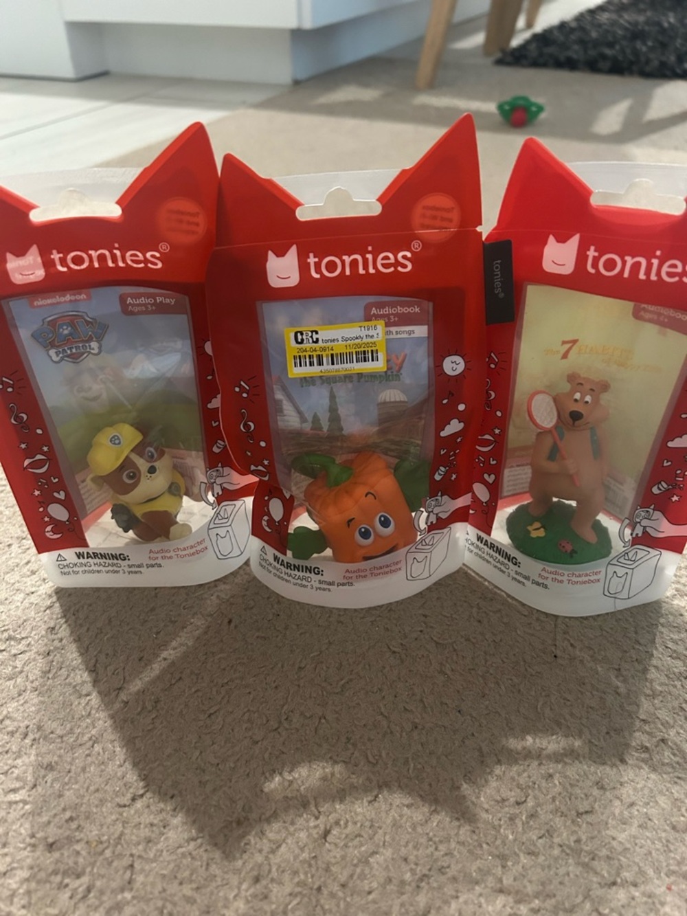 Tonies Bundle of 3 - paw patrol rubble, Halloween spooky square pumpkin, 7 habit